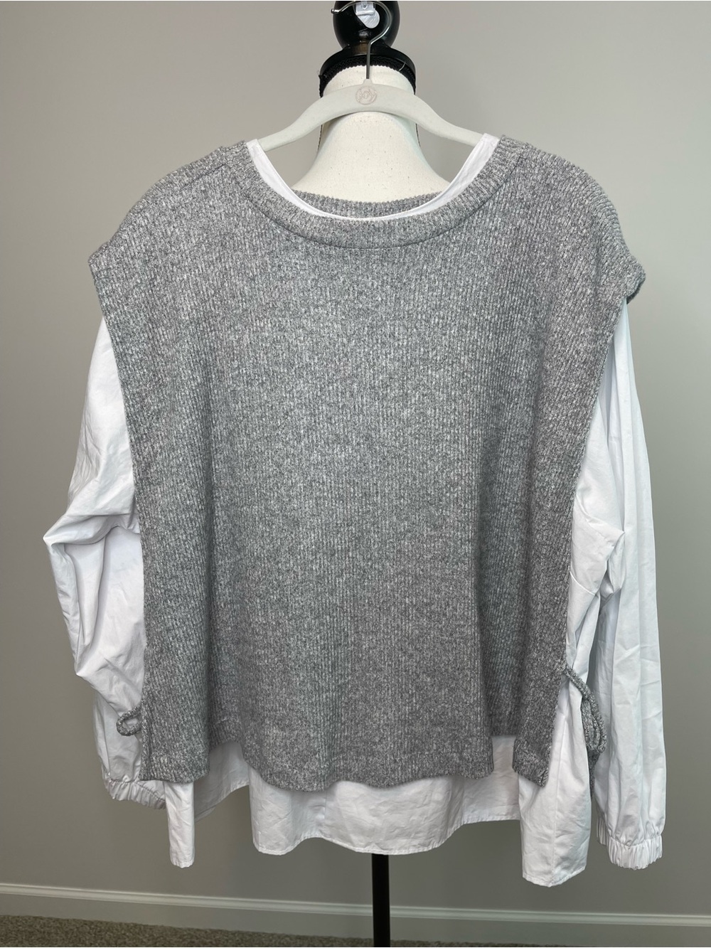 Anthropologie Maeve long sleeve twofer sweater set white gray minimalist office
